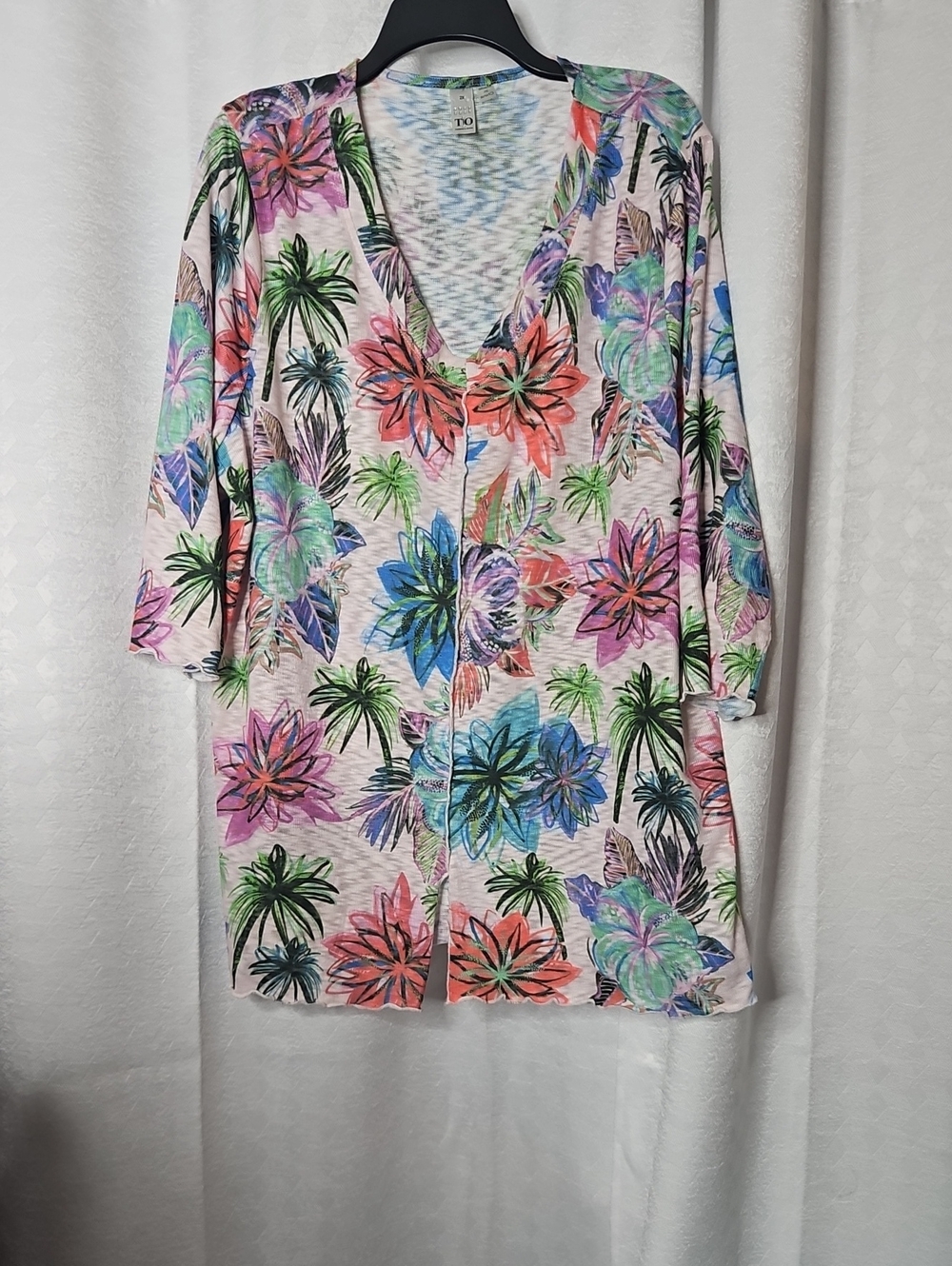 t/o Tropical Floral Palm V-Neck Swim Coverup - Multicolor